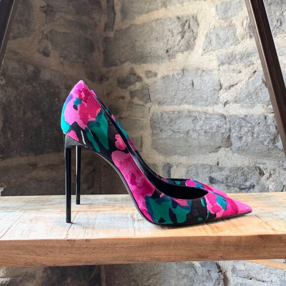 Saint Laurent Paris Fabric Flower Jacquard Pumps - Picture 5 of 11